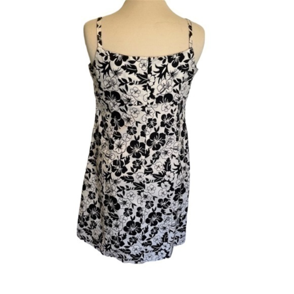 BW Sport Hibiscus Floral‎ Mini Dress Black White Cotton Stretch Size L #150